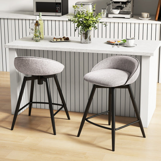 Upholstered Bar Stools Set of 2 with Footrest and Backrest-Gray - Tampa Home & Garden Store