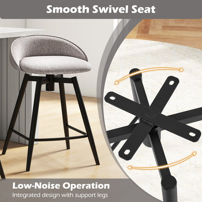 Upholstered Bar Stools Set of 2 with Footrest and Backrest-Gray