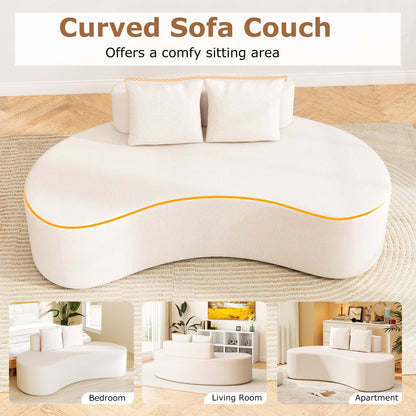 Upholstered Curved Sofa with 2 Cozy Pillows