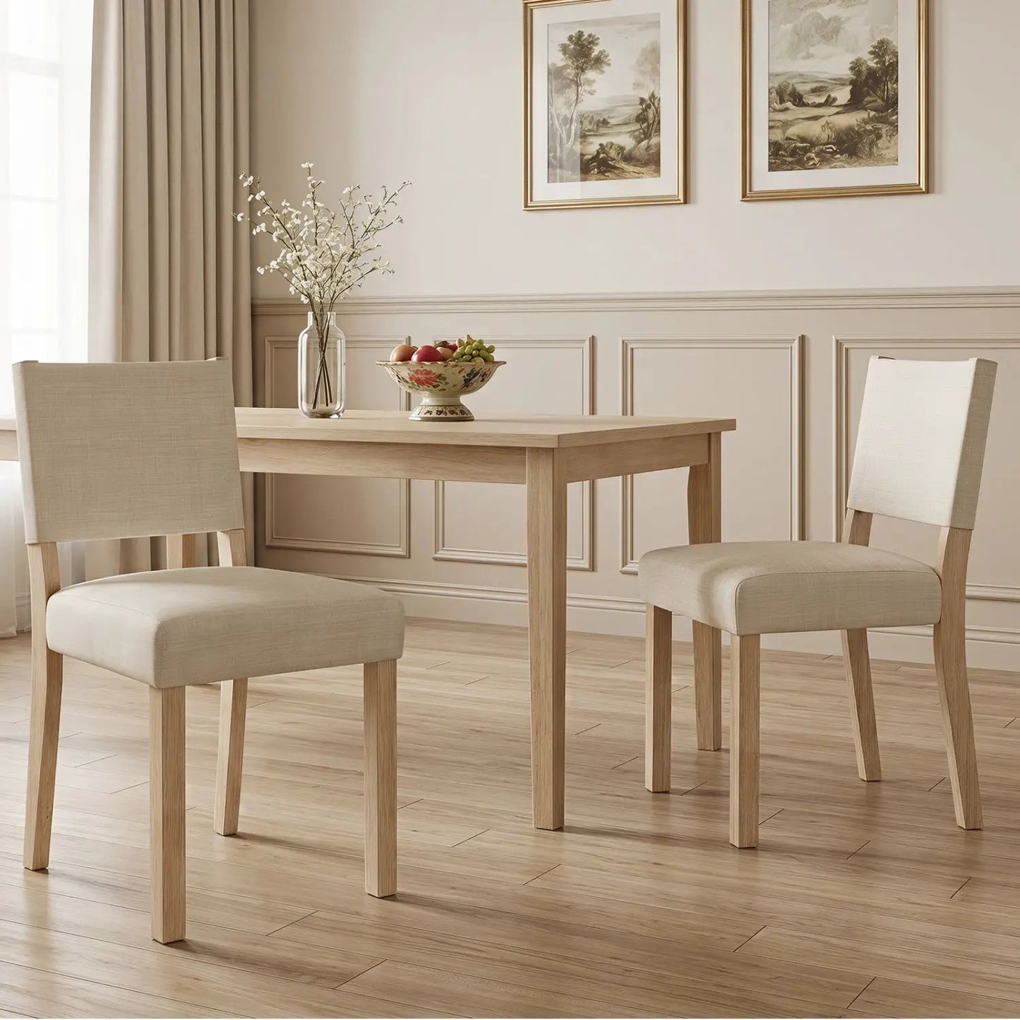 Upholstered Dining Chairs Set 2 Rubber Wood Legs