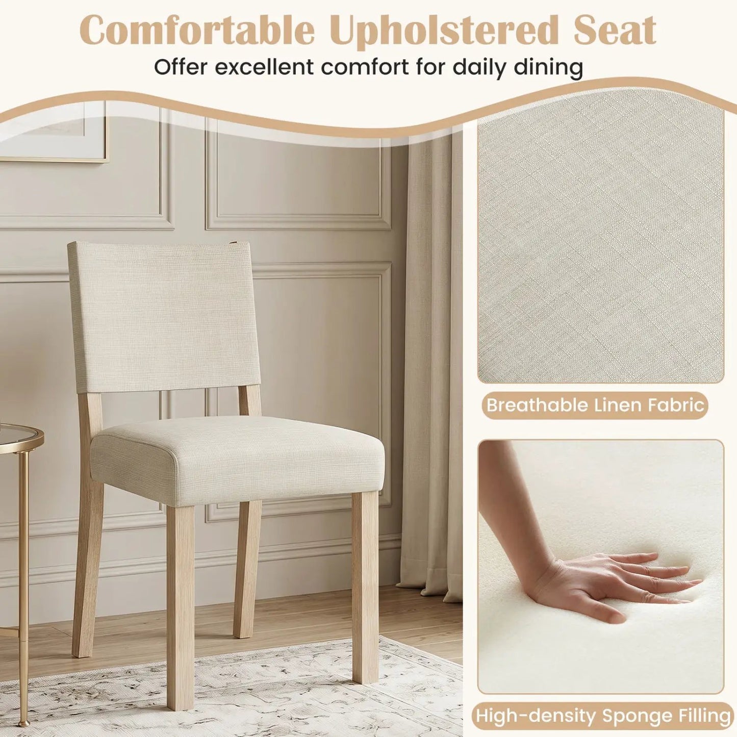 Upholstered Dining Chairs Set 2 Rubber Wood Legs