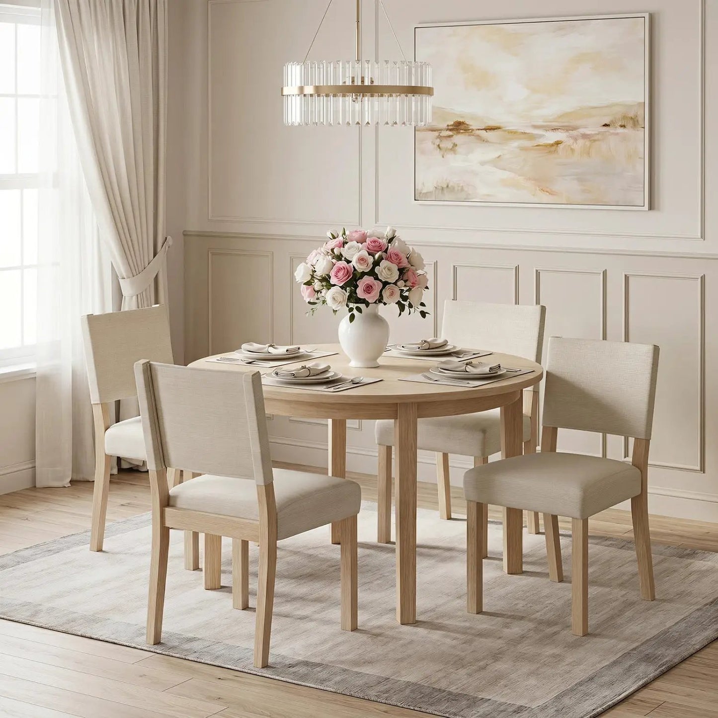 Upholstered Dining Chairs Set 4 Rubber Wood Legs
