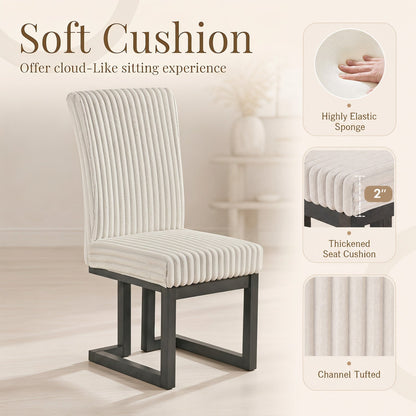 Upholstered dining chairs set of 2 with rubber wood legs, cream channel-tufted cushions on Tampa Home & Garden Store