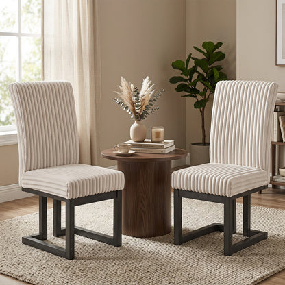 DirectDeals Upholstered Dining Chairs set of 2 with cream ribbed fabric and rubber wood legs on Tampa Home & Garden Store
