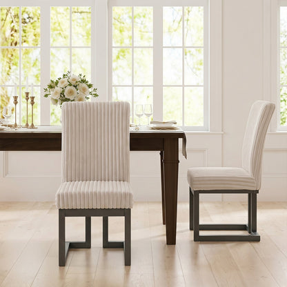 Upholstered dining chairs set of 2 beige ribbed fabric with rubber wood legs DirectDeals on Tampa Home & Garden Store