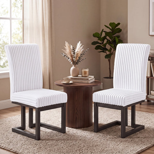 Upholstered dining chairs set of 2 in white fabric with rubber wood legs on Tampa Home & Garden Store