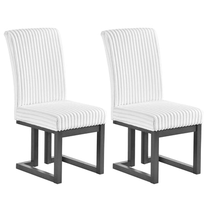 Upholstered dining chairs set of 2 with white ribbed fabric and rubber wood legs DirectDeals on Tampa Home & Garden Store