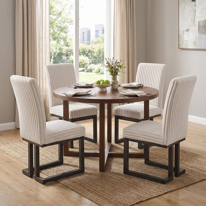 Upholstered dining chairs set of 4 in cream fabric with vertical channels and rubber wood legs on Tampa Home & Garden Store