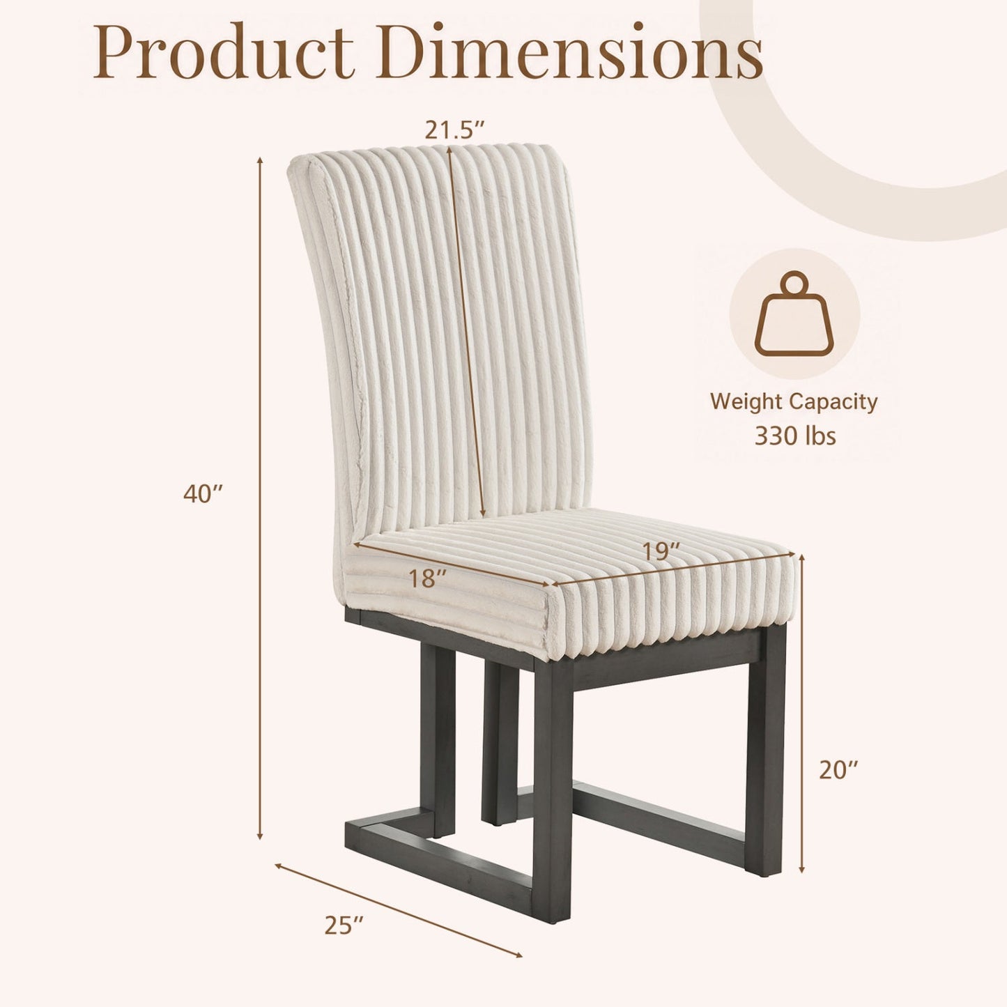 Upholstered dining chair with cream ribbed fabric and dark rubberwood legs on Tampa Home & Garden Store