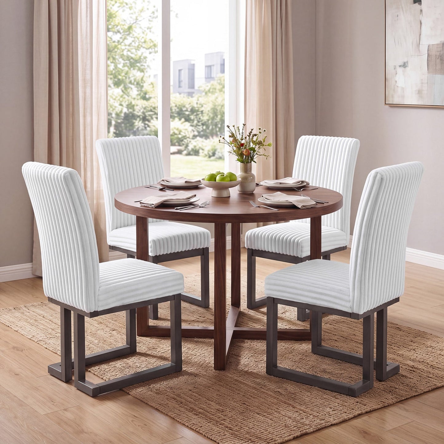 Upholstered dining chairs set of 4 with white ribbed fabric and rubber wood legs DirectDeals on Tampa Home & Garden Store