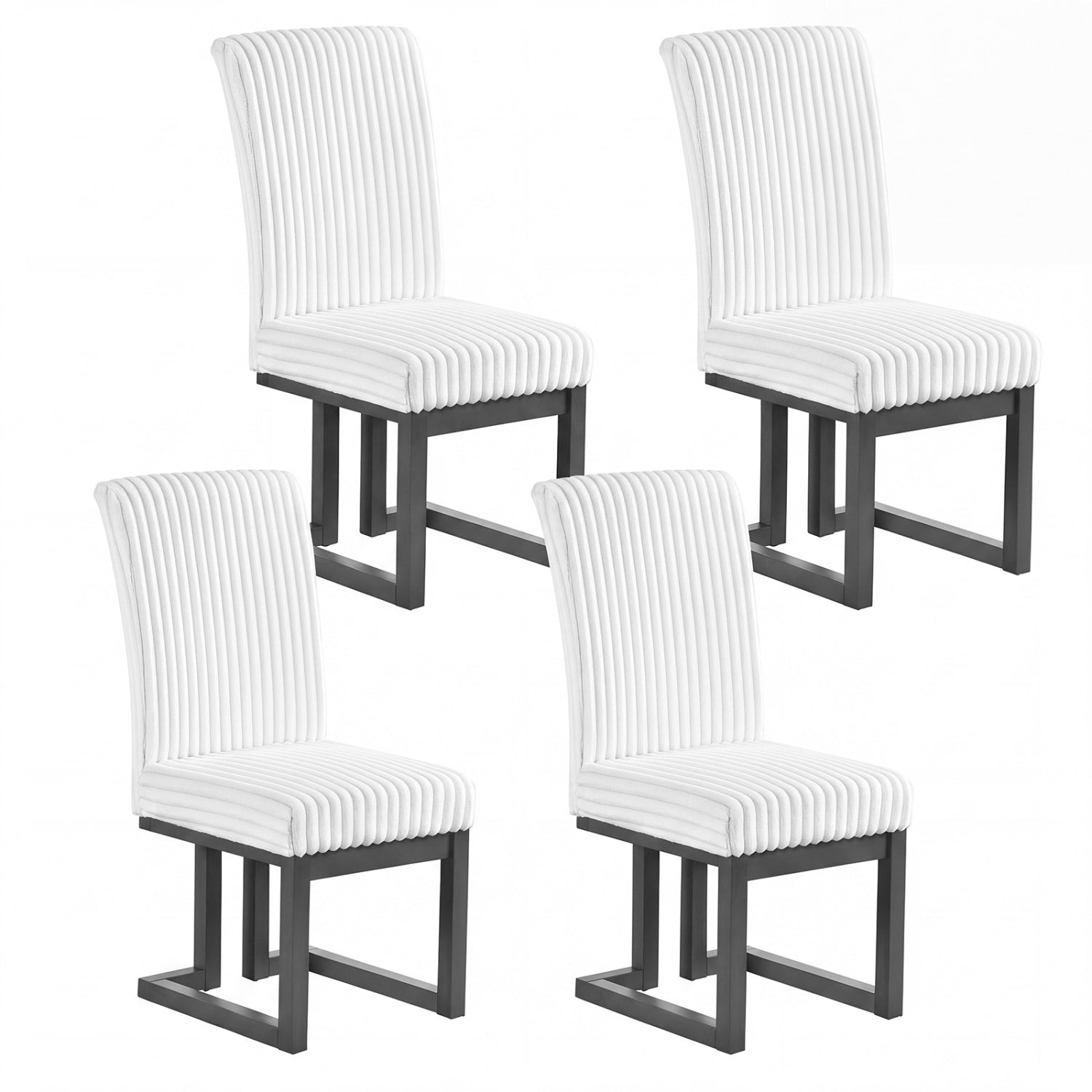 Upholstered dining chairs set of 4, white ribbed fabric, rubber wood legs, DirectDeals on Tampa Home & Garden Store