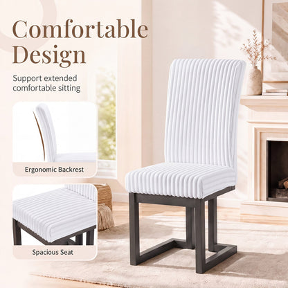 Upholstered Dining Chairs Set of 4 with white ribbed fabric and rubber wood legs DirectDeals on Tampa Home & Garden Store