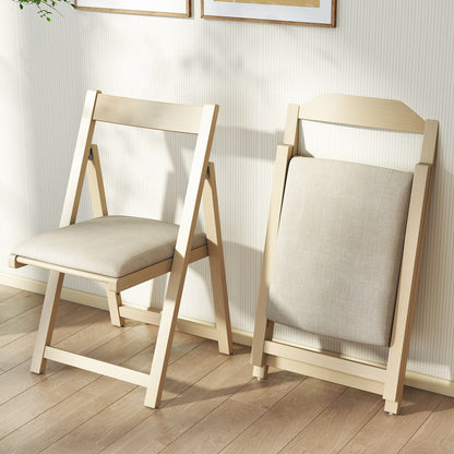 Folding Upholstered Dining Chair Set of 4 with Curved Backrest-Beige