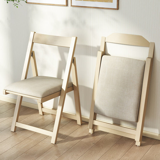 Folding Upholstered Dining Chair Set of 4 with Curved Backrest-Beige - Tampa Home & Garden Store