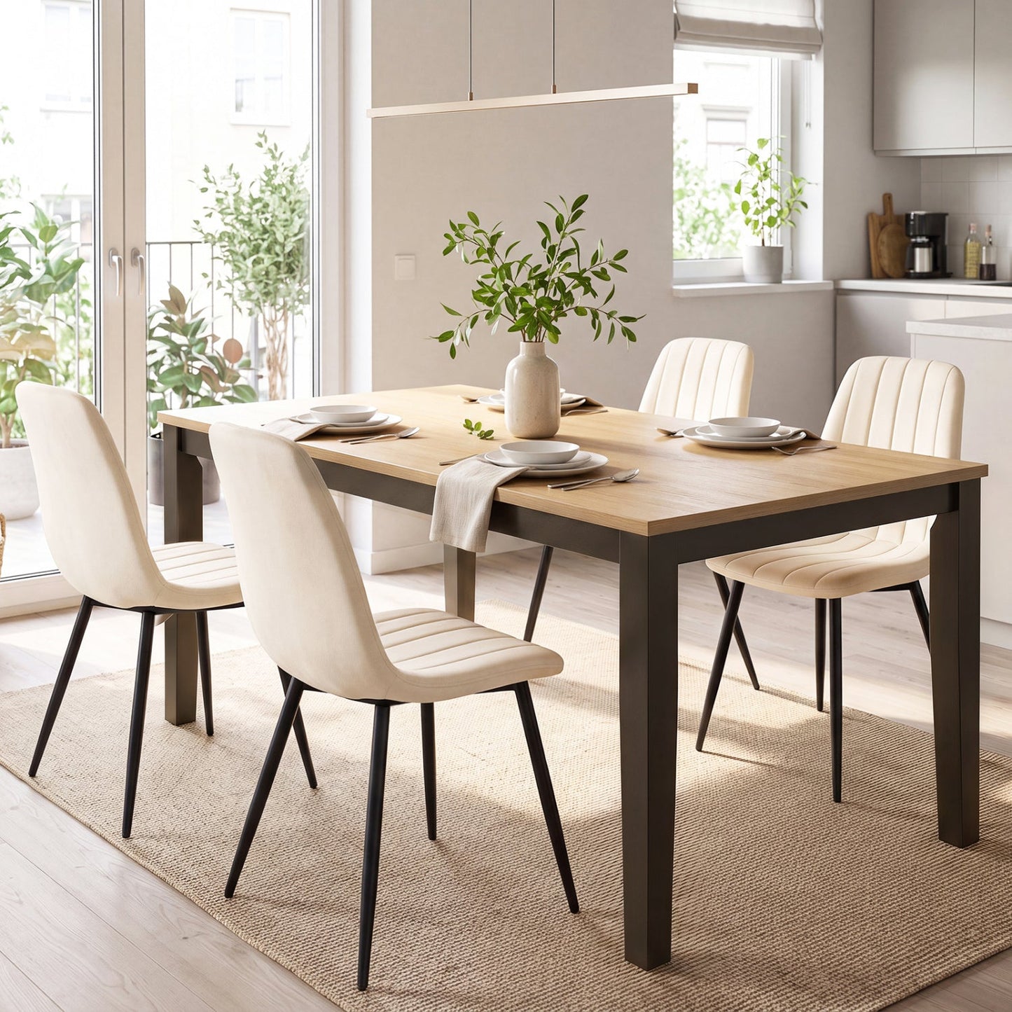 DirectDeals upholstered dining chairs set of 4 with beige fabric and black metal legs on Tampa Home & Garden Store