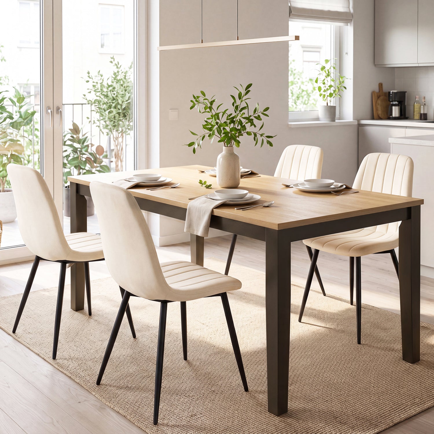 DirectDeals upholstered dining chairs set of 4 with beige fabric and black metal legs on Tampa Home & Garden Store