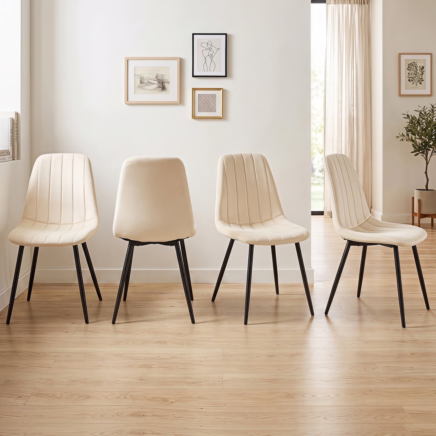 Upholstered Dining Chairs set of 4 cream fabric with black metal legs DirectDeals on Tampa Home & Garden Store