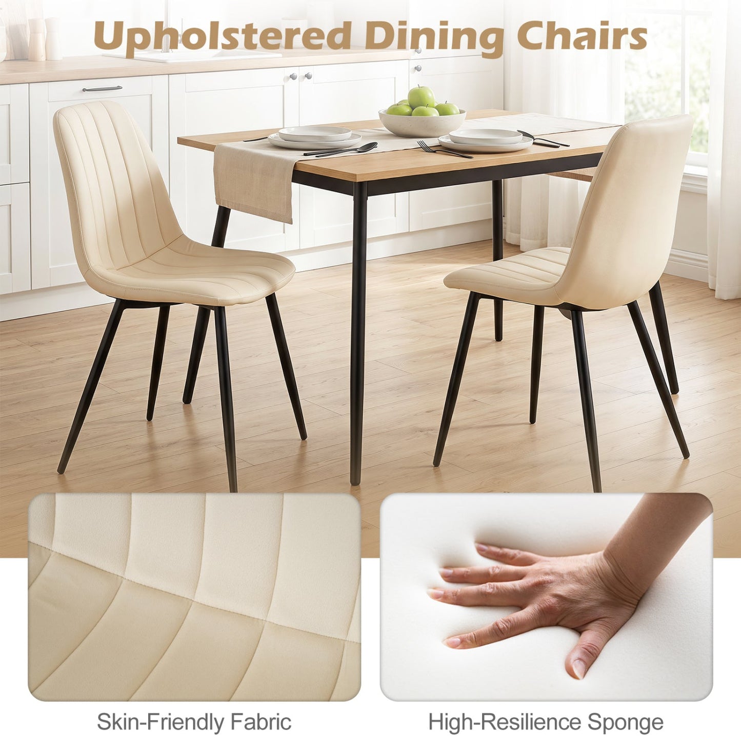 DirectDeals Upholstered Dining Chairs, cream fabric with black metal legs, set of 4 on Tampa Home & Garden Store