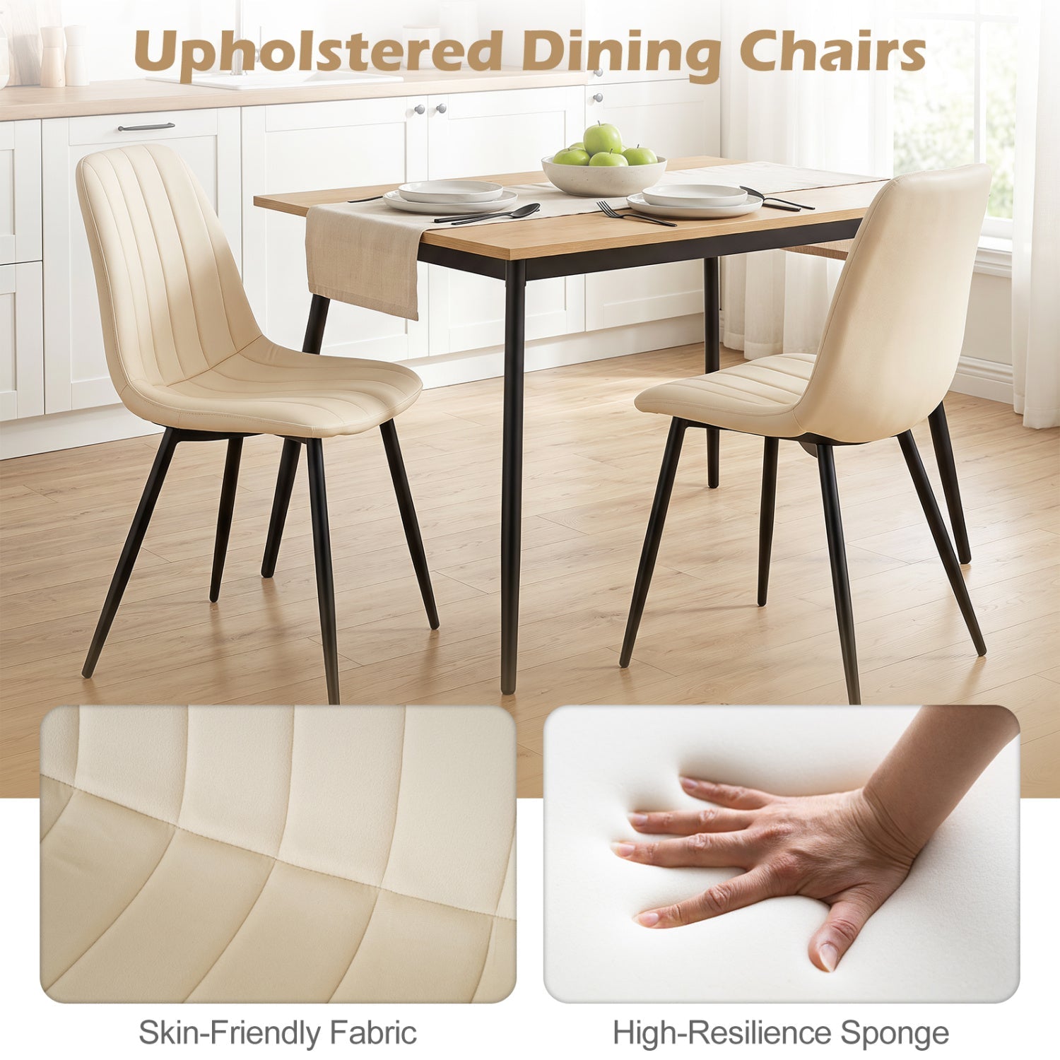 DirectDeals Upholstered Dining Chairs, cream fabric with black metal legs, set of 4 on Tampa Home & Garden Store