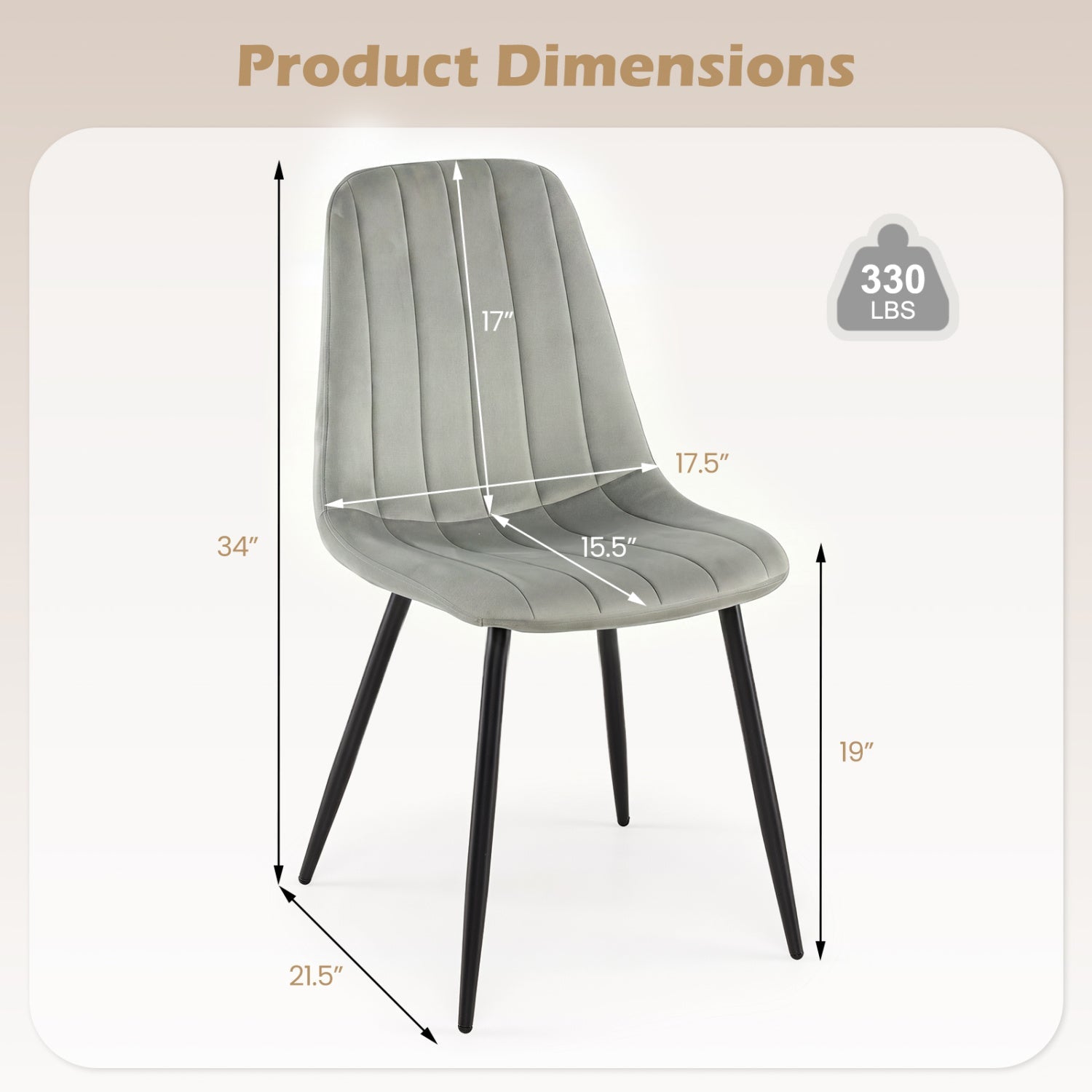 Upholstered Dining Chairs, set of 4, DirectDeals, gray fabric with black metal legs on Tampa Home & Garden Store