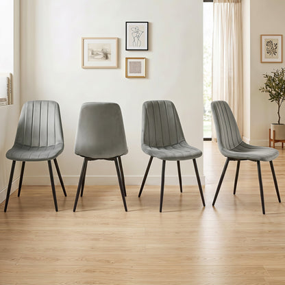 Upholstered dining chairs set of 4 with grey seats and backs, black metal legs on Tampa Home & Garden Store