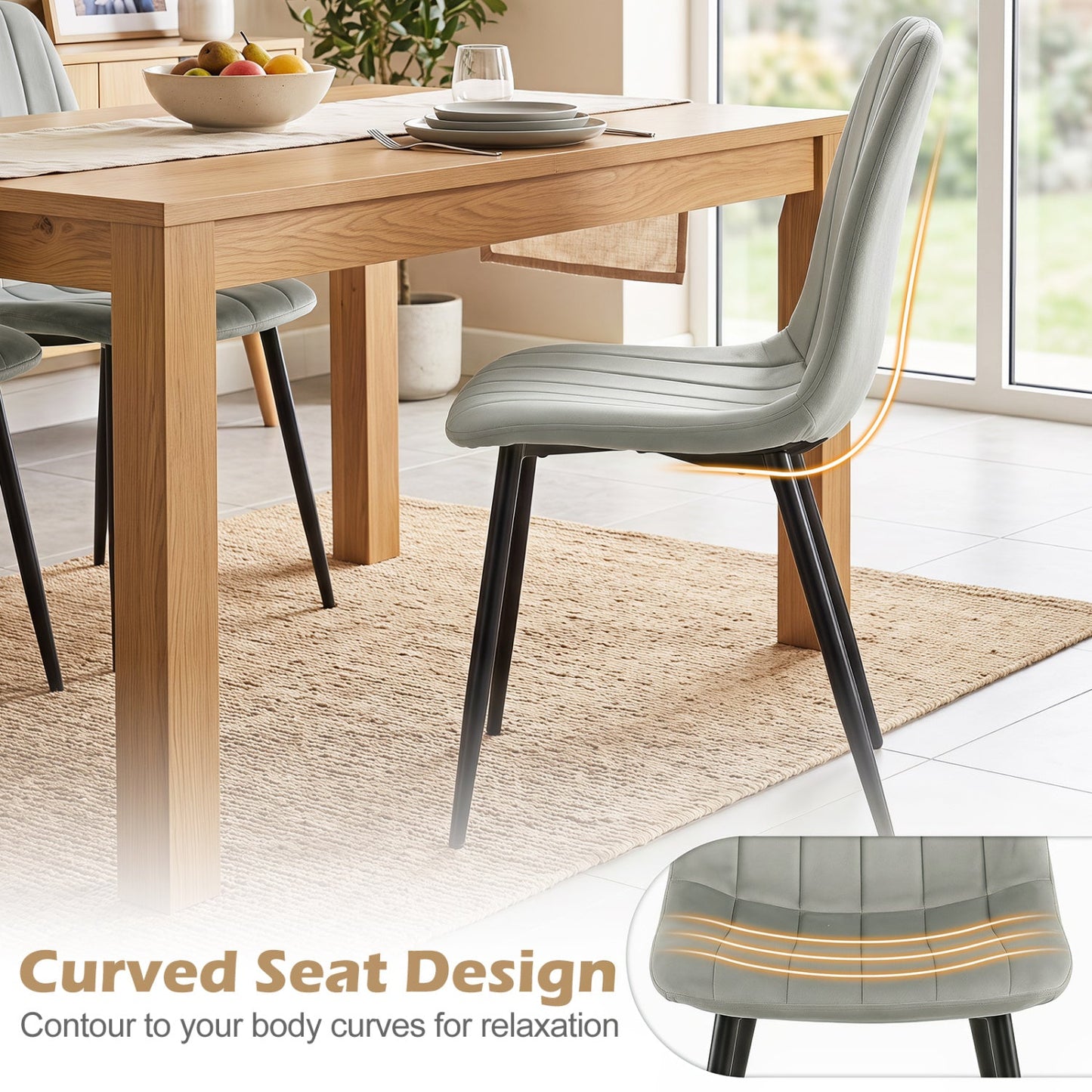 Upholstered Dining Chairs set of 4 with metal legs, gray curved seats by DirectDeals on Tampa Home & Garden Store