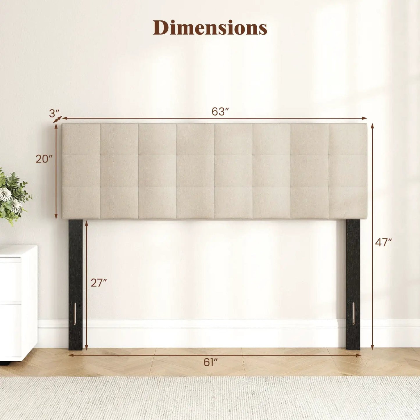 Upholstered Queen Headboard With Adjustable Legs