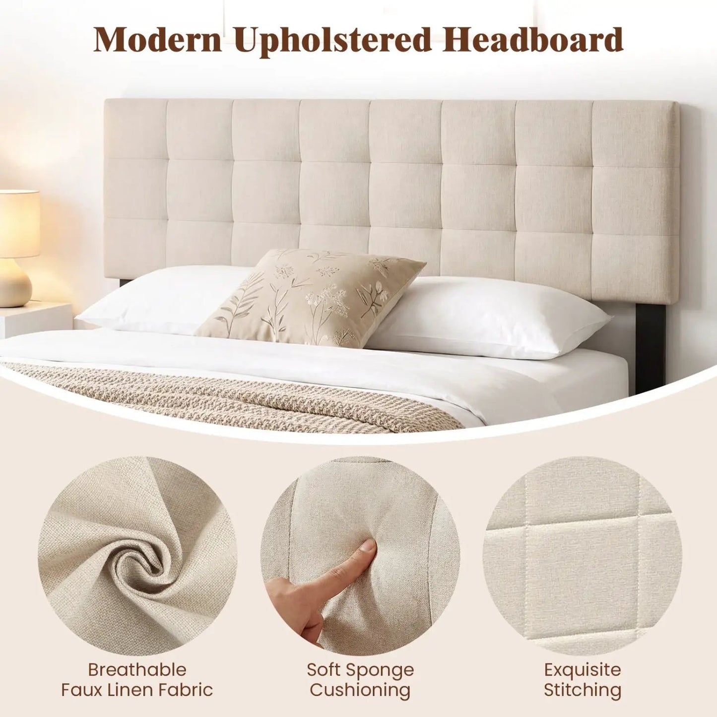Upholstered Queen Headboard With Adjustable Legs