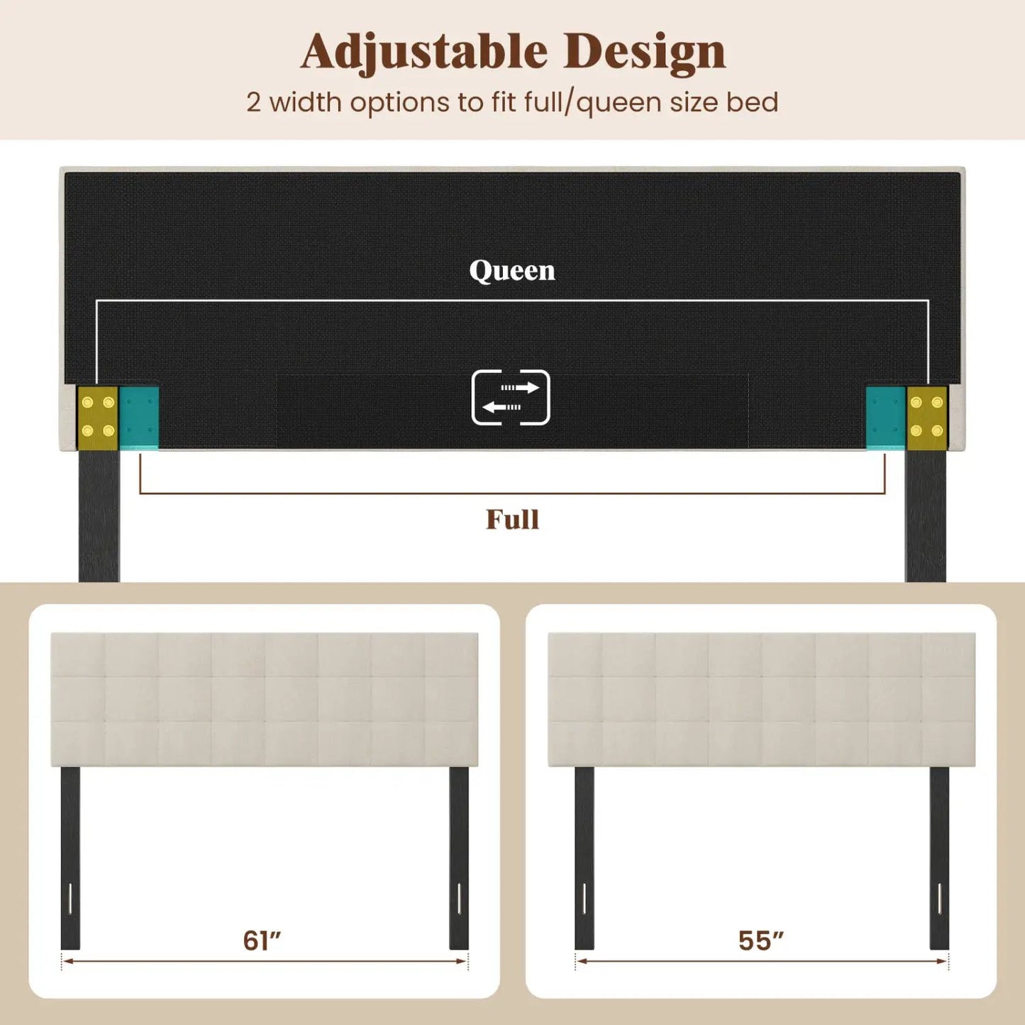 Upholstered Queen Headboard With Adjustable Legs