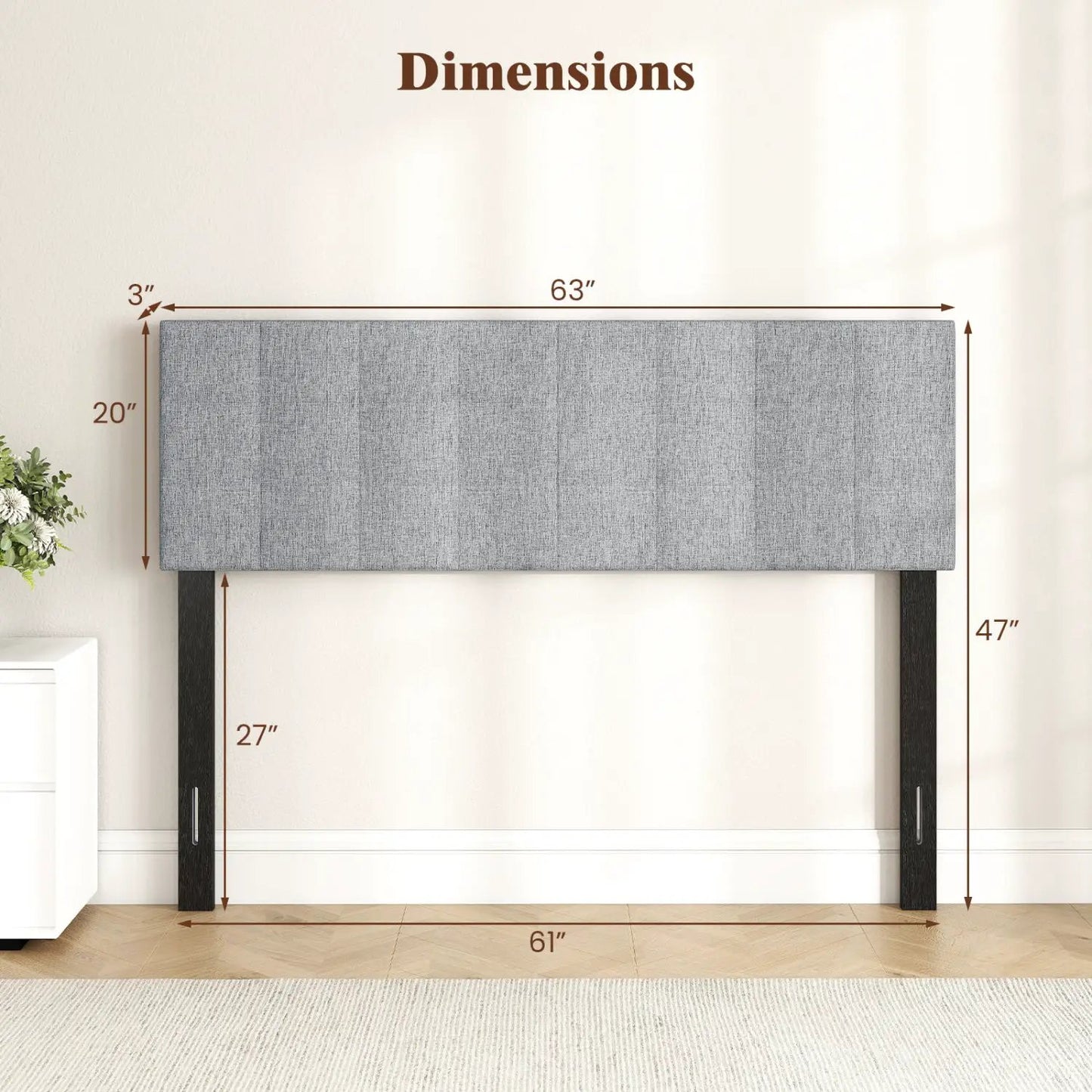 Upholstered Queen Headboard With Adjustable Legs