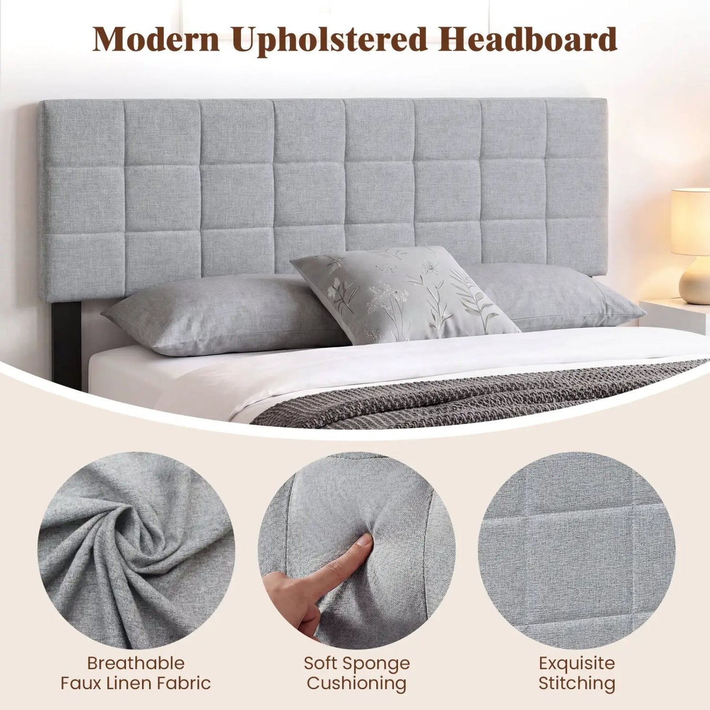 Upholstered Queen Headboard With Adjustable Legs