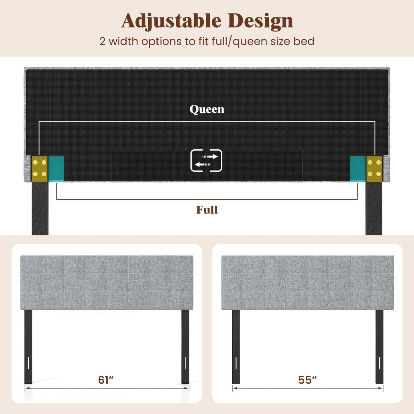 Upholstered Queen Headboard With Adjustable Legs