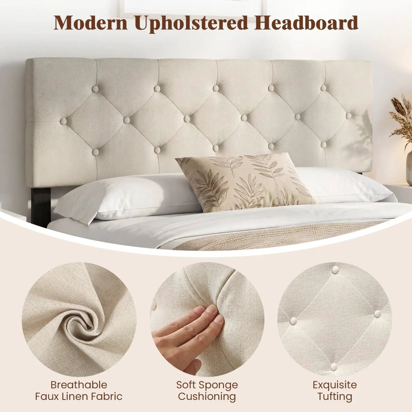 Upholstered Tufted Headboard Queen Full Size