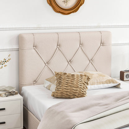 Cabecero tapizado para cama individual con tapicería de tela - Beige