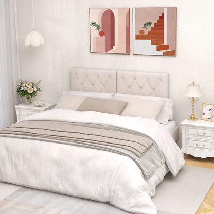 Cabecero tapizado para cama individual con tapicería de tela - Beige
