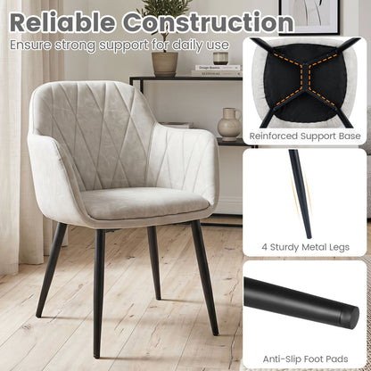 Upholstered dining chairs set of 2 with curved back in light grey fabric and black metal legs on Tampa Home & Garden Store