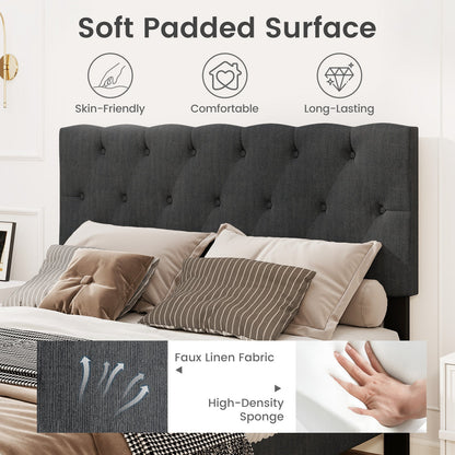 Cama Plataforma Tapizada con Cabecero Capitaneado y Somier de Láminas de Madera Gris-Matrimonial