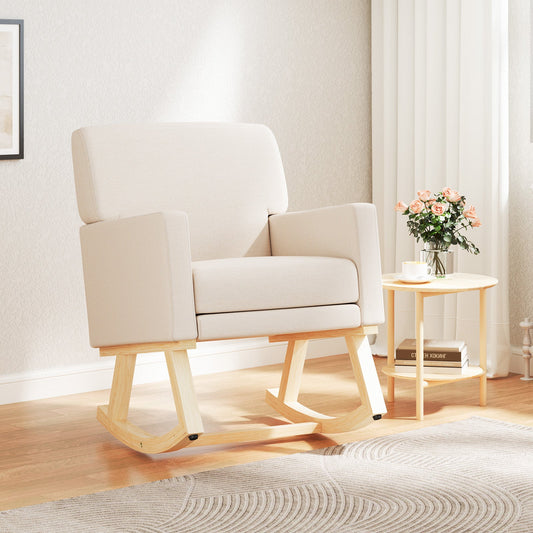Upholstered Rocking Chair with and Solid Wood Base-Beige - Tampa Home & Garden Store