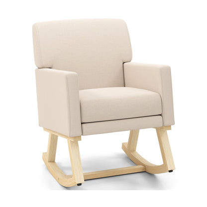Mecedora tapizada con base de madera maciza - Beige
