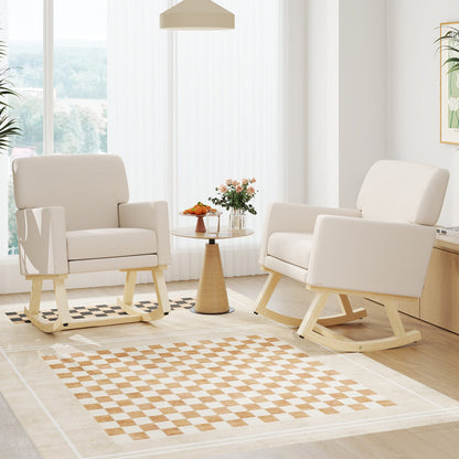 Mecedora tapizada con base de madera maciza - Beige