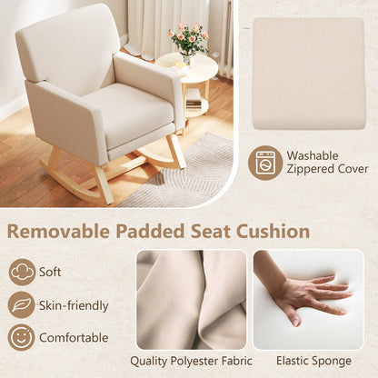 Mecedora tapizada con base de madera maciza - Beige