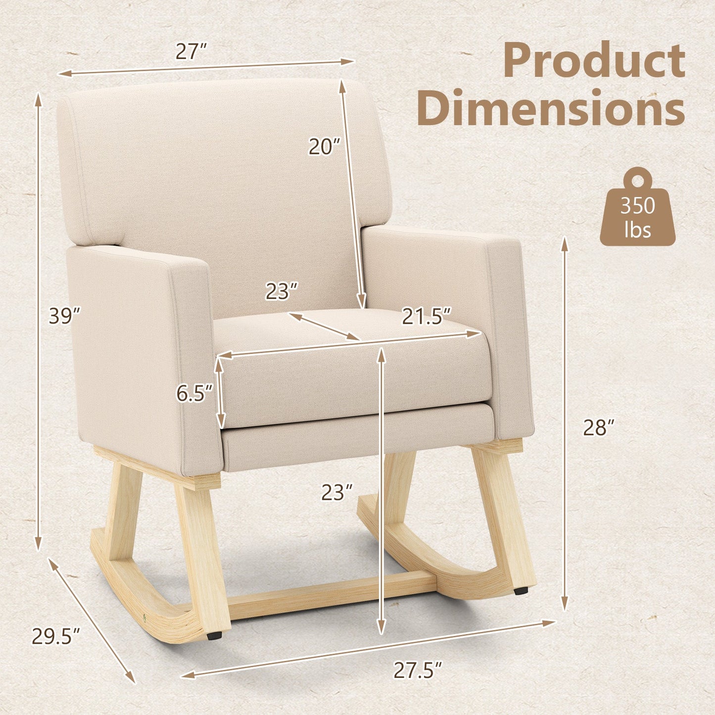 Mecedora tapizada con base de madera maciza - Beige