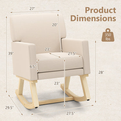 Mecedora tapizada con base de madera maciza - Beige