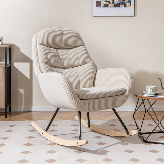 Upholstered Rocking Chair Nursery Glider Rocker with Padded Backrest and Seat-Beige - Tampa Home & Garden Store