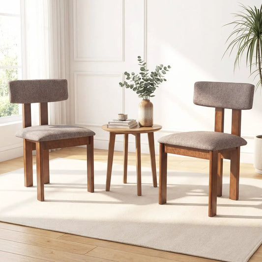 DirectDeals upholstered rubber wood dining chairs set of 2 with curved backrests tan fabric on Tampa Home & Garden Store