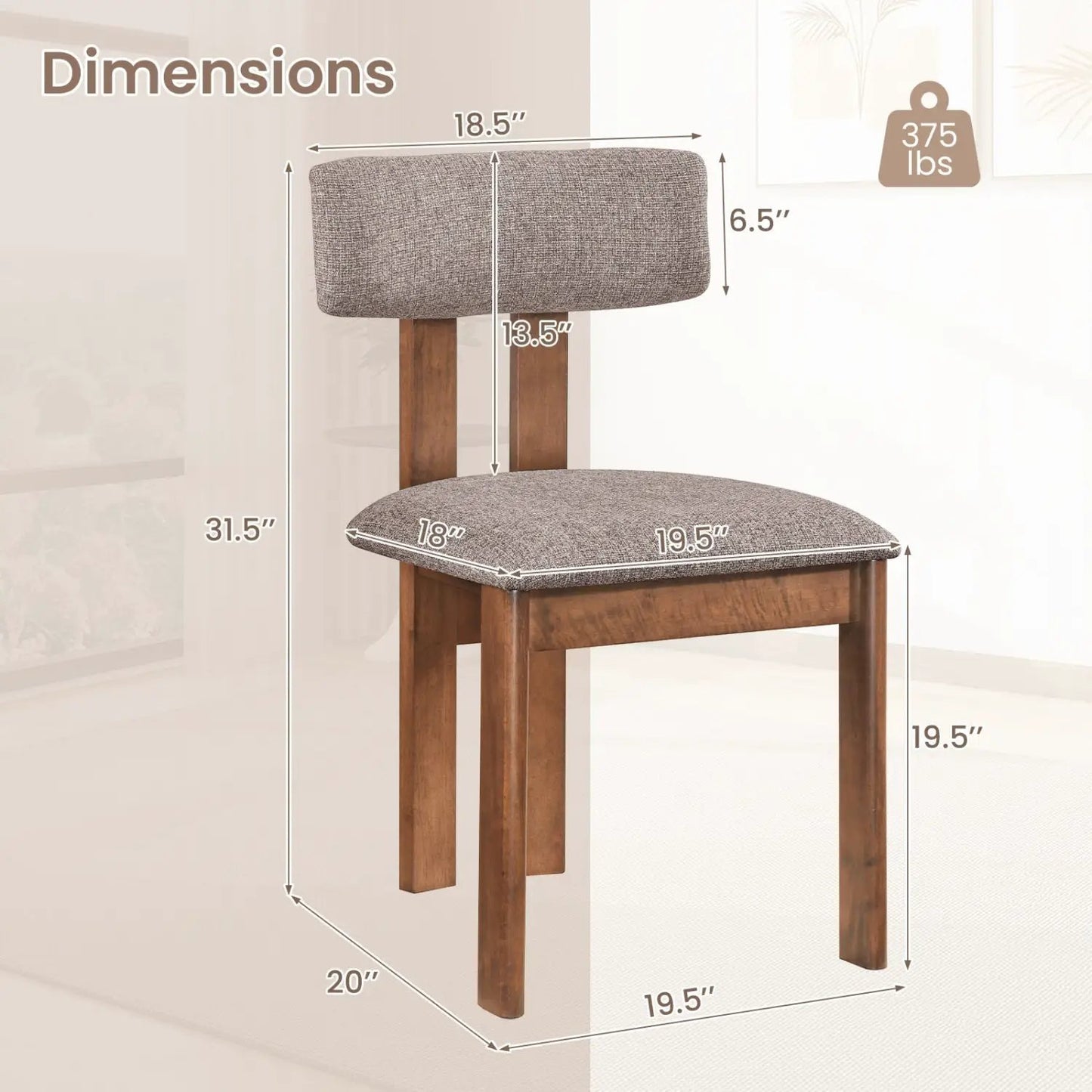 Upholstered Rubber Wood Dining Chairs Set of 2
