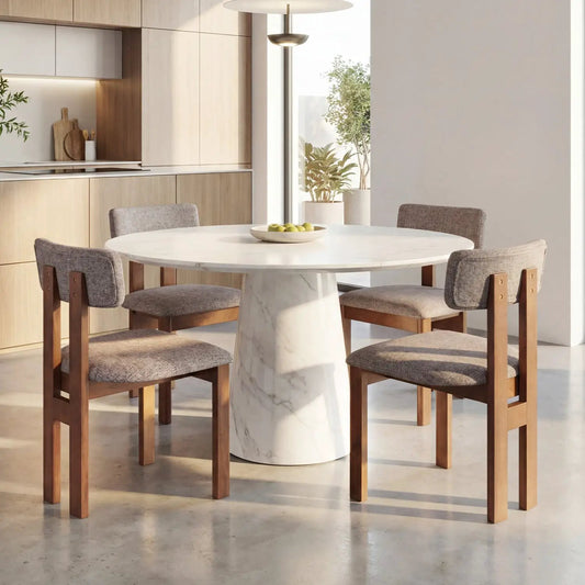 Upholstered rubber wood dining chairs set of 4 with curved backrests in grey fabric on Tampa Home & Garden Store