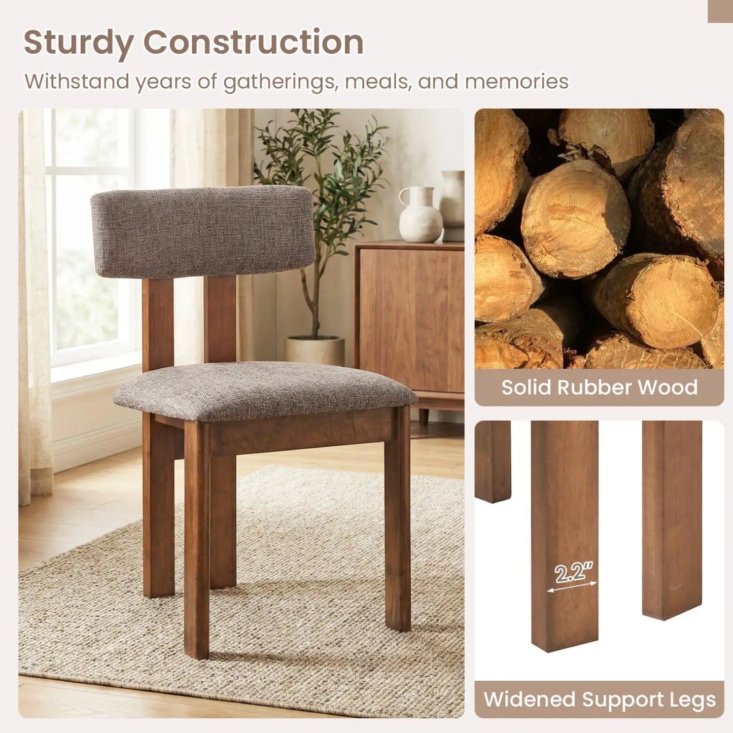 Upholstered Rubber Wood Dining Chairs Set of 4