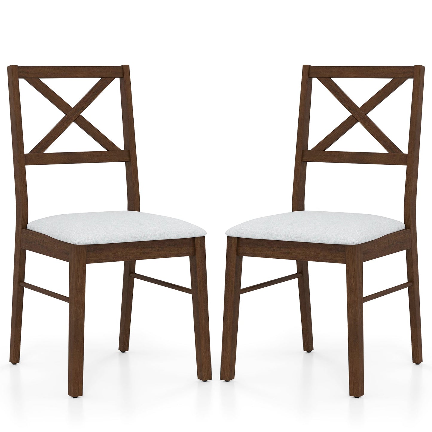 Upholstered Side Dining Chairs Set of 2 with Rubber Wood Frame-Brown