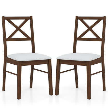 Upholstered Side Dining Chairs Set of 2 with Rubber Wood Frame-Brown